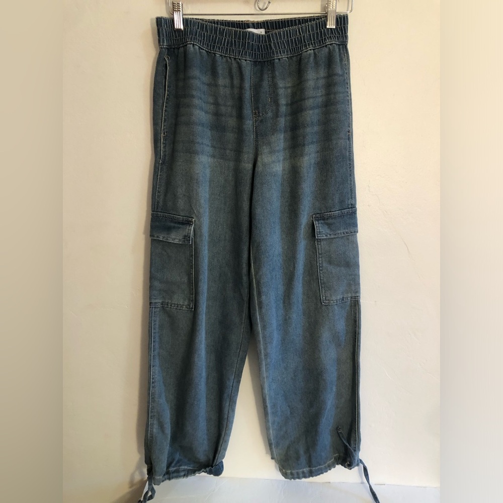 Vanilla Star Light Wash Baggy Cargo Jogger Fit Denim Jeans Elastic Waist Small S
